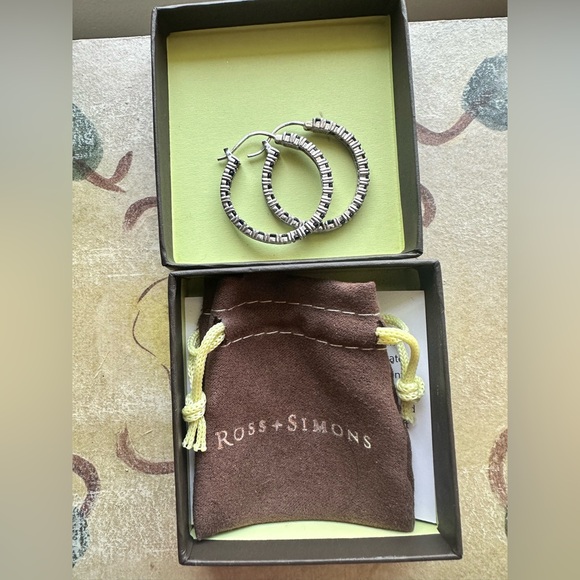 Ross-Simons sterling silver blue sapphire inside outside hoop earrings - Picture 7 of 15